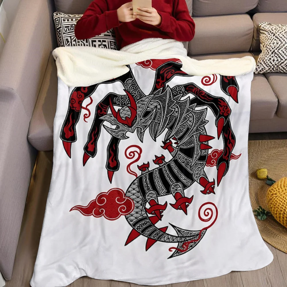 Japanese Snake Tattoo Flannel Blanket Warm Soft Halloween Christmas All-Season Couch Decorative Cozy Warm Gift