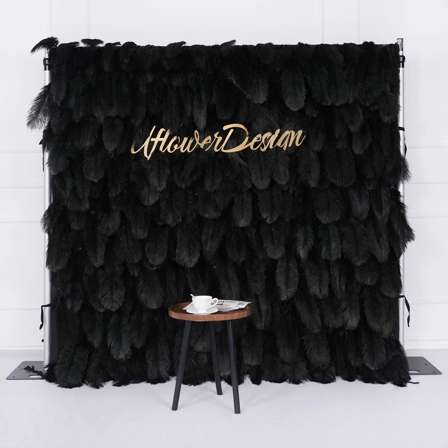 

Uflower Luxurious Black Feather Artificial Flower Wall Arrangement Wedding Backdrop Roll Up Fabric Decor Floral Wall