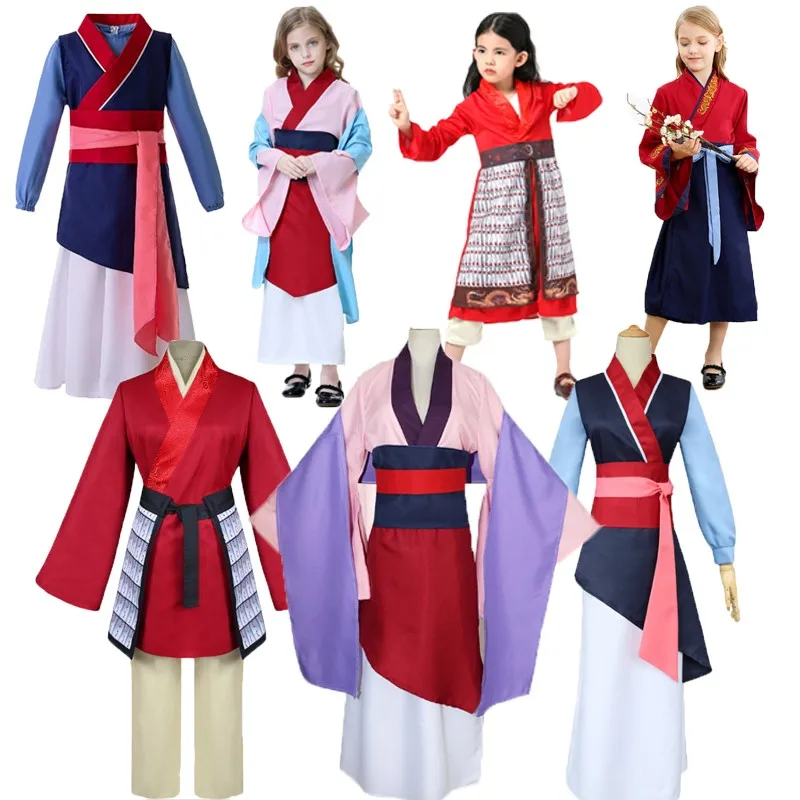 loween コスプレムーラン古代衣装大人子供劉飛漢服ステージパフォーマンス服伝統的な中国の民族衣装