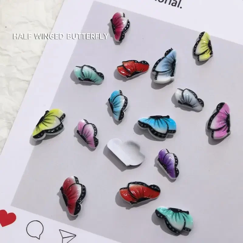 50 قطعة منحني نصف فراشة ملونة الراتنج لطيف مسمار سحر حجم خلط المجوهرات مسمار الفن زينة أدوات مانيكير اكسسوارات