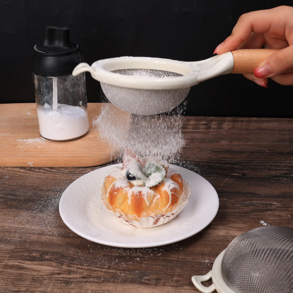 Stainless Steel Fine Mesh Strainer Wood Handle Flour Sifter Sieve Fruit Dreg Screening Powdered Sugar Filter Net Kitchen Baking