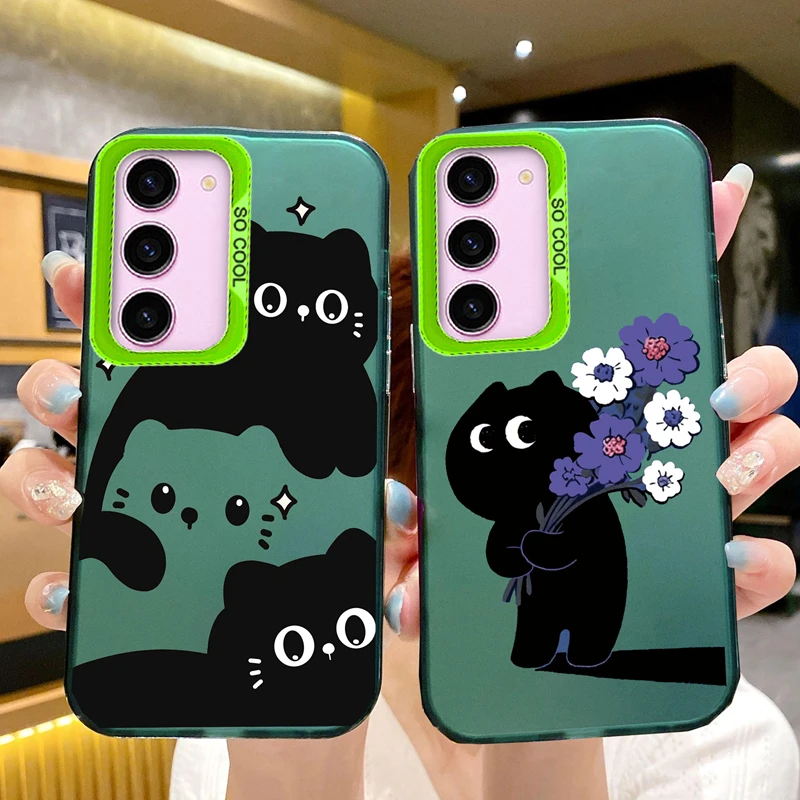 Leopard Love Flower Cute Cat Phone Cases For Samsung S25 S24 S23 FE S21 Uluta S25+ S24+ Silicone Printed Fundas Anti-drop Cover