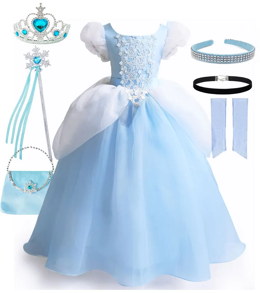 

Vintage Princess Costume Cinderella Dress Girls Christmas Party Ball Gown Toddler Fairy God Mother Cendrillon Carnival Cosplay