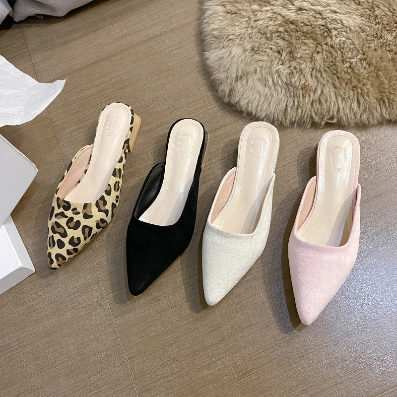 

Leopard Mules Shoes For Women Slip On Square Heel Slippers Women New Luxury Designer PU Leather Slides Elegant Office Shoes