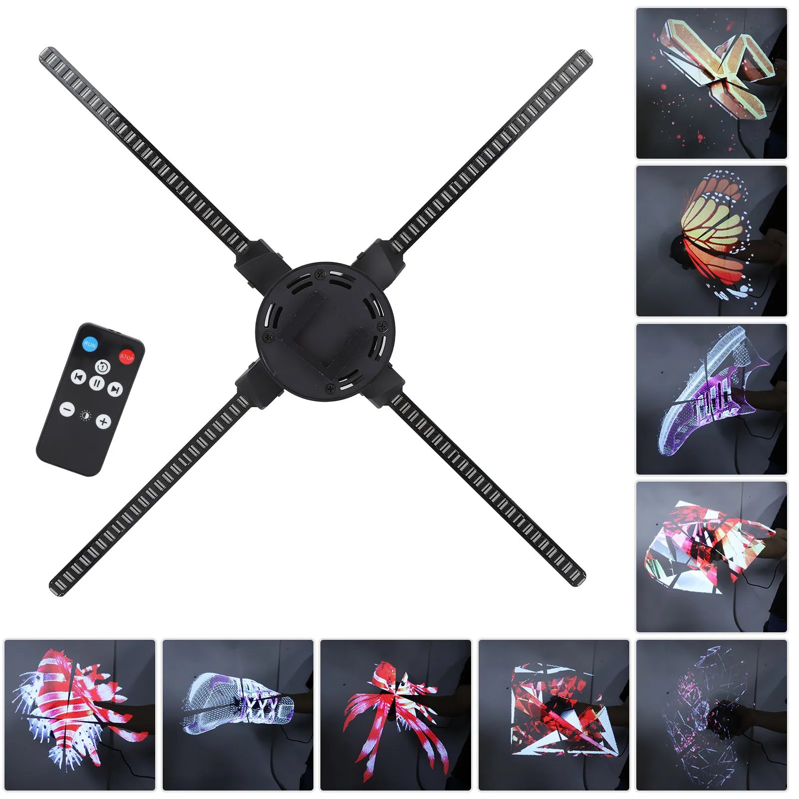 

3D LED Hologram Projector 4 Leaves 672 LEDs 1600x672P Holographic Advertising Machine with 8GB Memory Card