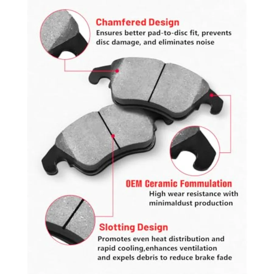 مجموعة وسادات الفرامل الأمامية والدوارات من MOTOREVO متوافقة مع شيفروليه كامارو 2010-2015 دوارات الفرامل المشقوقة المحفورة من السيراميك