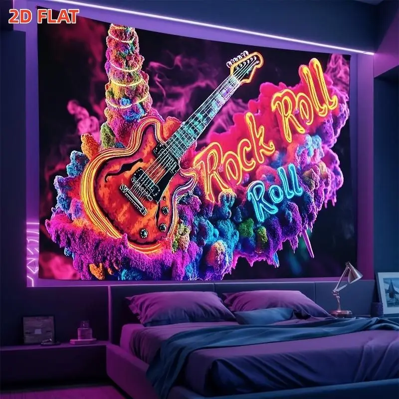 VIKAMA Psychedelic Rock Guitar Tapestry Neon Cloud Polyester Wall Hanging Bedroom Dorm Living Room Dreamy Decor Soft Durable
