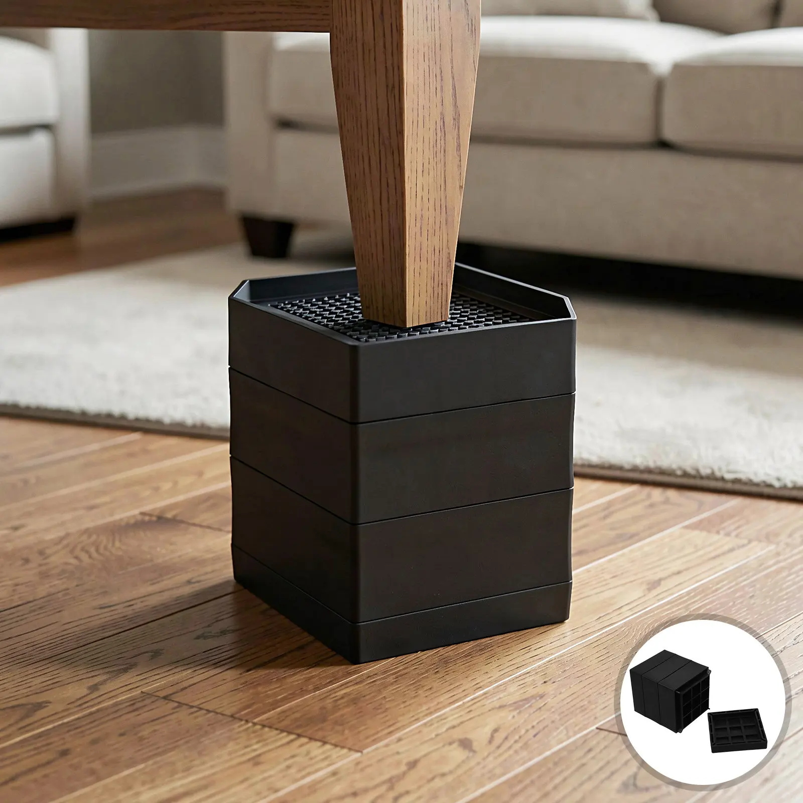 4Pcs Furniture Risers Adjustable White Polypropylene Detachable Bed Sofa Chair Leg Riser Blocks Furniture Height Extenders Table