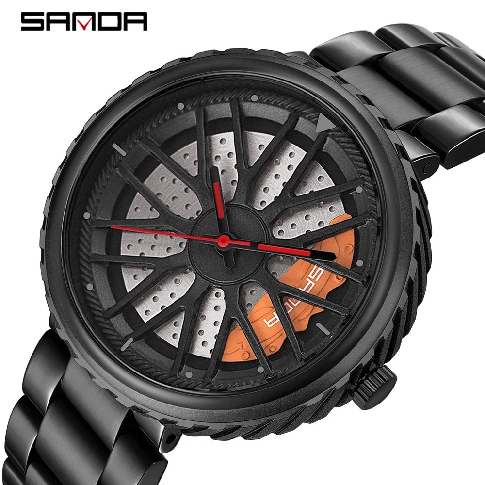 

SANDA 2023 Hot Sell Fashion Cool Wheel Dial Car Watch Premium Quartz Movement Waterproof Men Wristwatch Relogio Masculino 1042