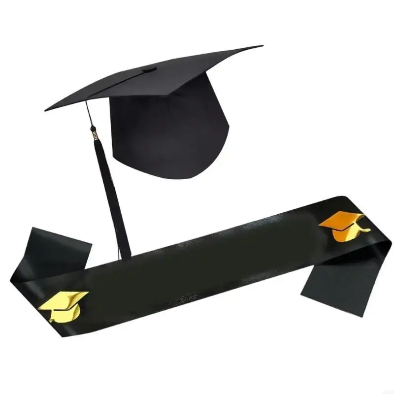 قبعات تخرج 270D مع مجموعة وشاح التخرج فئة 2025 ديكورات التخرج مستلزمات حفلات التخرج للبالغين