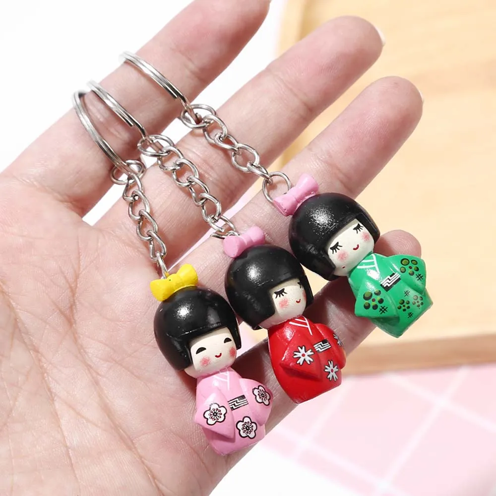 1pcs Creative Japanese Kimono Girl Cartoon Doll Keychain Puppet Key Chain Girls Keyring Mixed Color Keychain