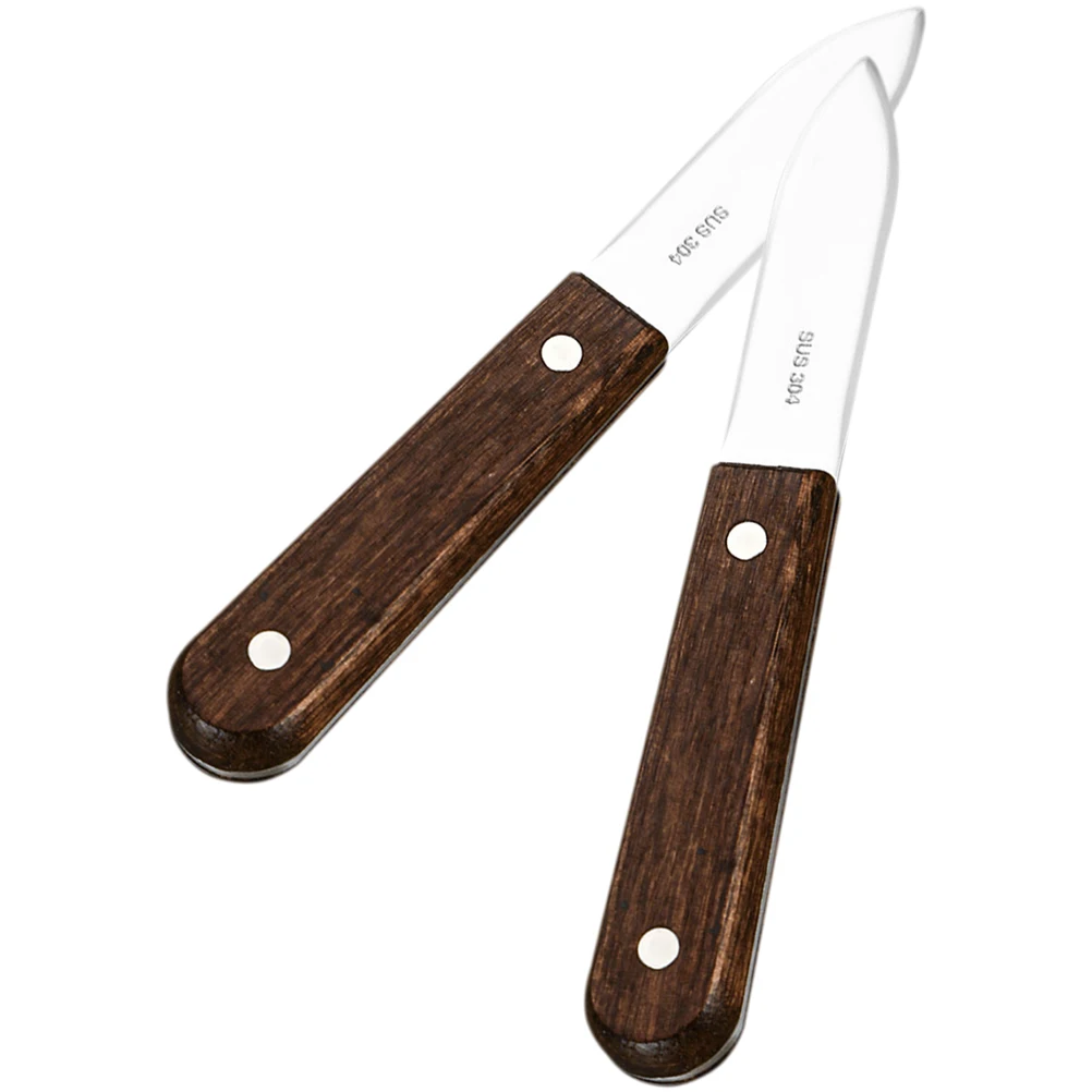 

2 Pcs Oyster Knife Portable Scallop Opener Stainless Steel Walnut Clam for Restaurant