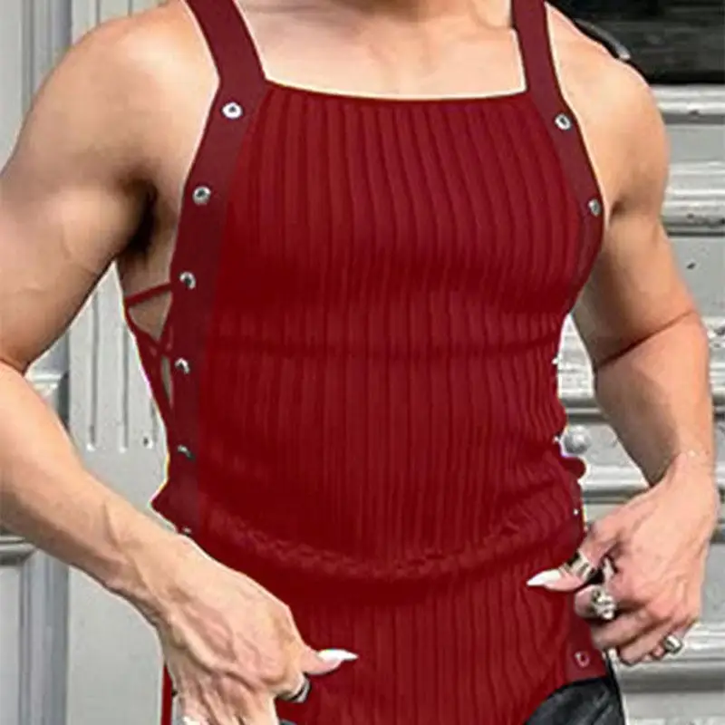 

Мужская приталенная майка с ремешком, дышащий сексуальный ажурный жилет через плечо, китайский производитель, специальный широкий сле