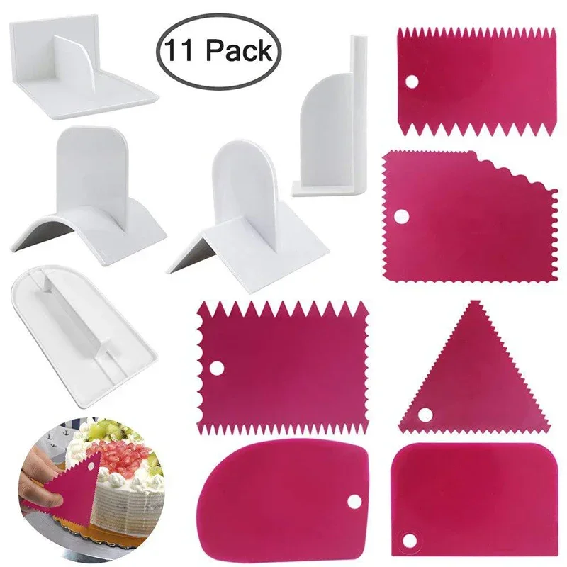 11pcs Irregular Teeth Edge Cream Scraper Cake Trapezoid Spatula Cutter Cake Smoother Polisher Surface Polishing Fondant Decor