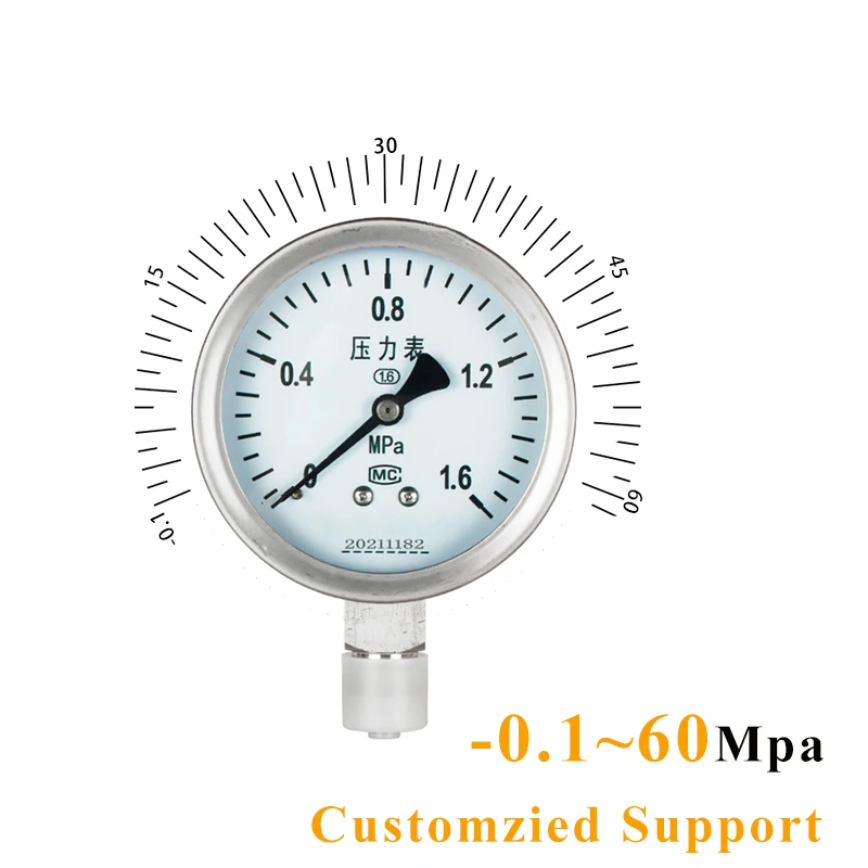 

60mm Dial Pressure Gauge 0-1.6Mpa 0-2.5Mpa Mechanical Pressure Gauge M20*1.5 Radial Water Oil Air Pressure Meter