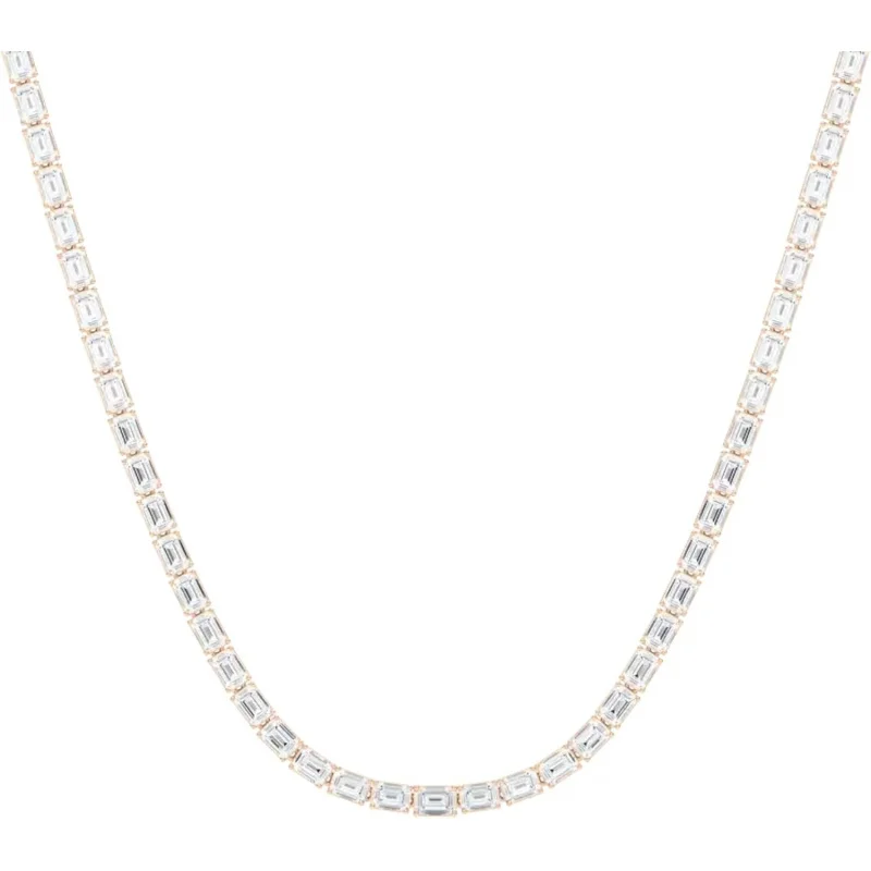 

29Ct Emerald Cut Moissanite Tennis Necklace For Women, VVS1 D Color Stones In 925 Sterling Silver, Palatial Graduated Statement