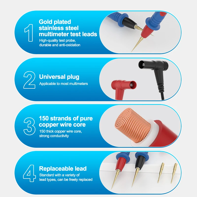 SUNSHINE SS-024B Replaceable Stainless Steel Multimeter Test Leads Compatible with 99% Multimeters with Multiple Needles