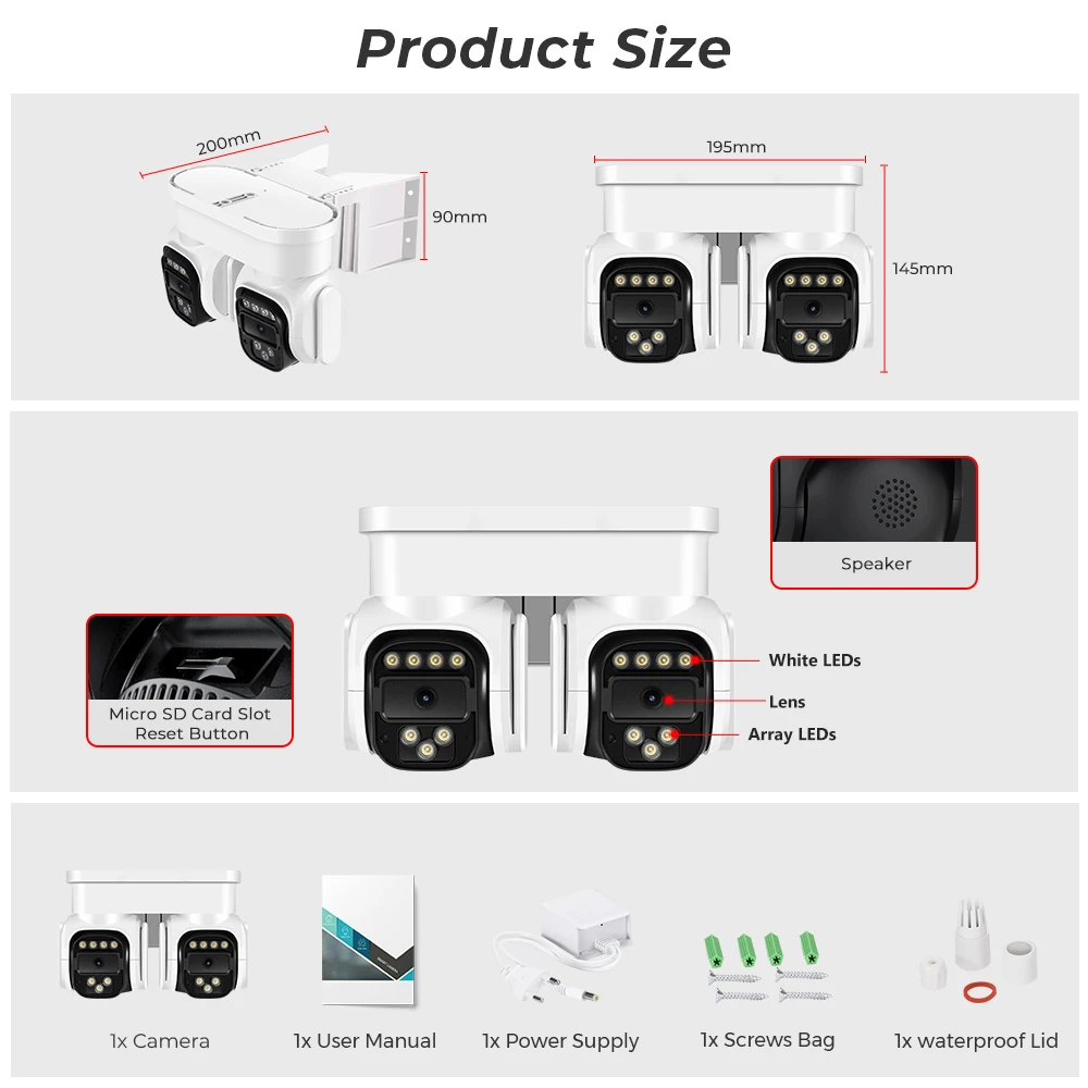 WiFi Dual Gimbal All-round Monitoring AI Human Detection Camera Home Use Night Vision UHD Mobile Phone Remote Surveillance