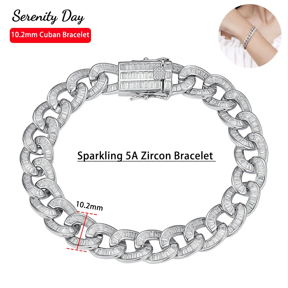 

10.2mm Sparkling 5A Zircon Cuban Bracelet For Men 925 Silver Rectangle High Carbon Diamond Bracelet For Women Plated 18K Hip Hop