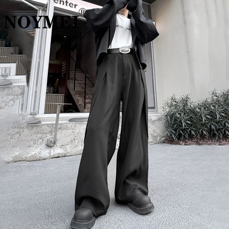 NOYMEI Black Suit Pants Pleated Loose All-match Fashionable 2024 Spring New Wide Leg Trousers Men Casual Trendy WA3707