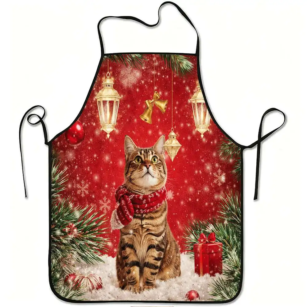 1pc Of Christmas-Themed Cat Apron Featuring A Scarf Design, Made From Durable And Easy-To-Clean Polyester
