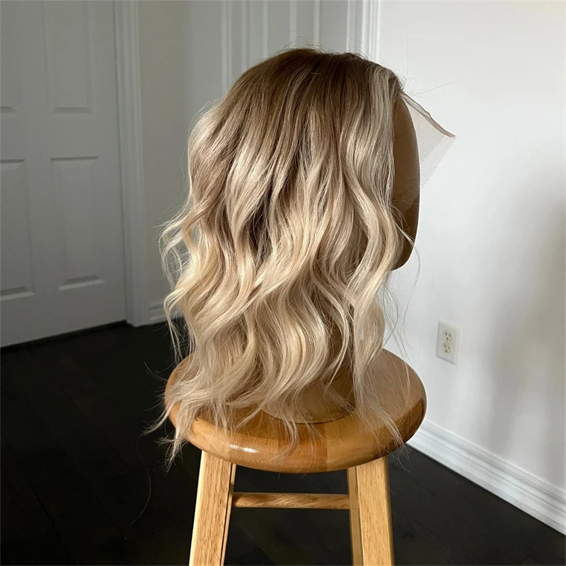 Korte Bob As Blonde Kant Frontale Pruik 100% Menselijk Haar Bruin Hoogtepunt 13X4 Water Wave Hd Kant Voorkant Menselijk Haar Pruiken Voor Vrouwen