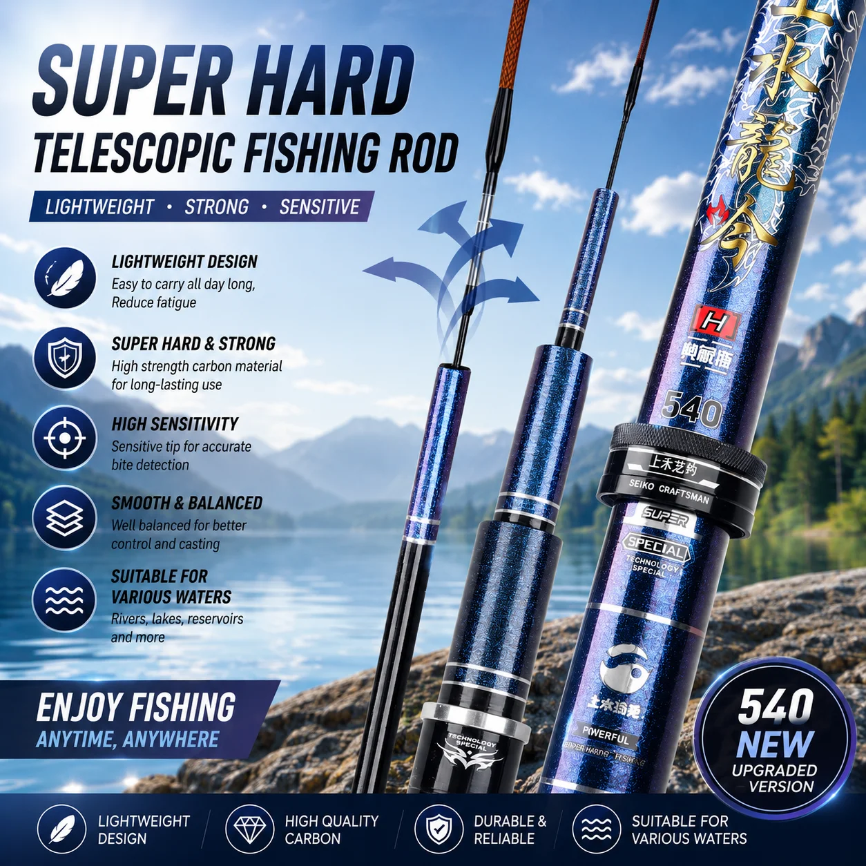 Canne à pêche FISHINGFANS ultra légère et ultra résistante en carbone, haute qualité, pour la pêche à la carpe en eau douce, canne à pêche Pesca