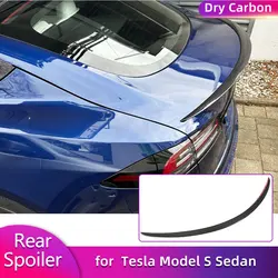 Dry Carbon Fiber Car Rear Trunk Spoiler Wings for Tesla Model S Sedan 2014-2024 Racing Rear Spoiler Tail Boot Wing Lip Body Kit
