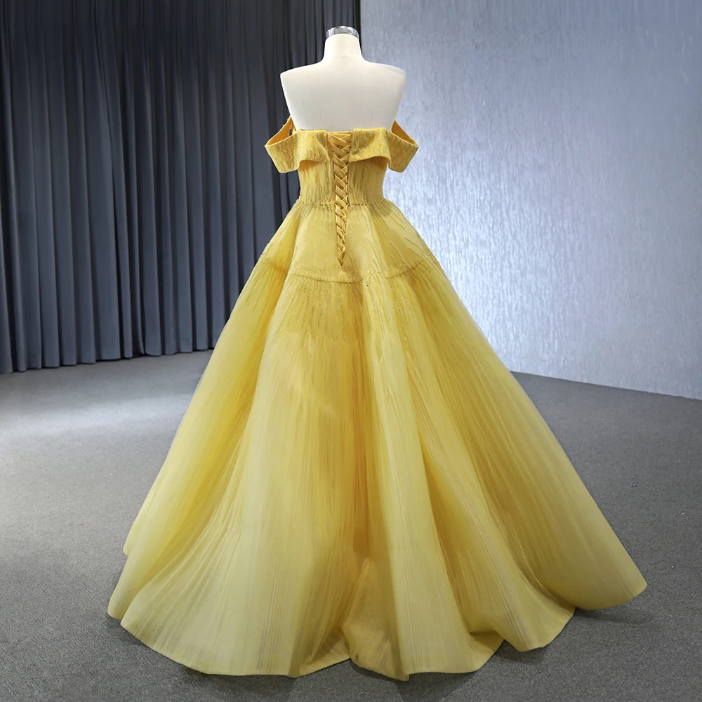 Jancember Factory Wholesale Exquisite Yellow Evening Dresses Organza Prom Dresses Short Sleeves Vestidos De 15 Años RSM231002