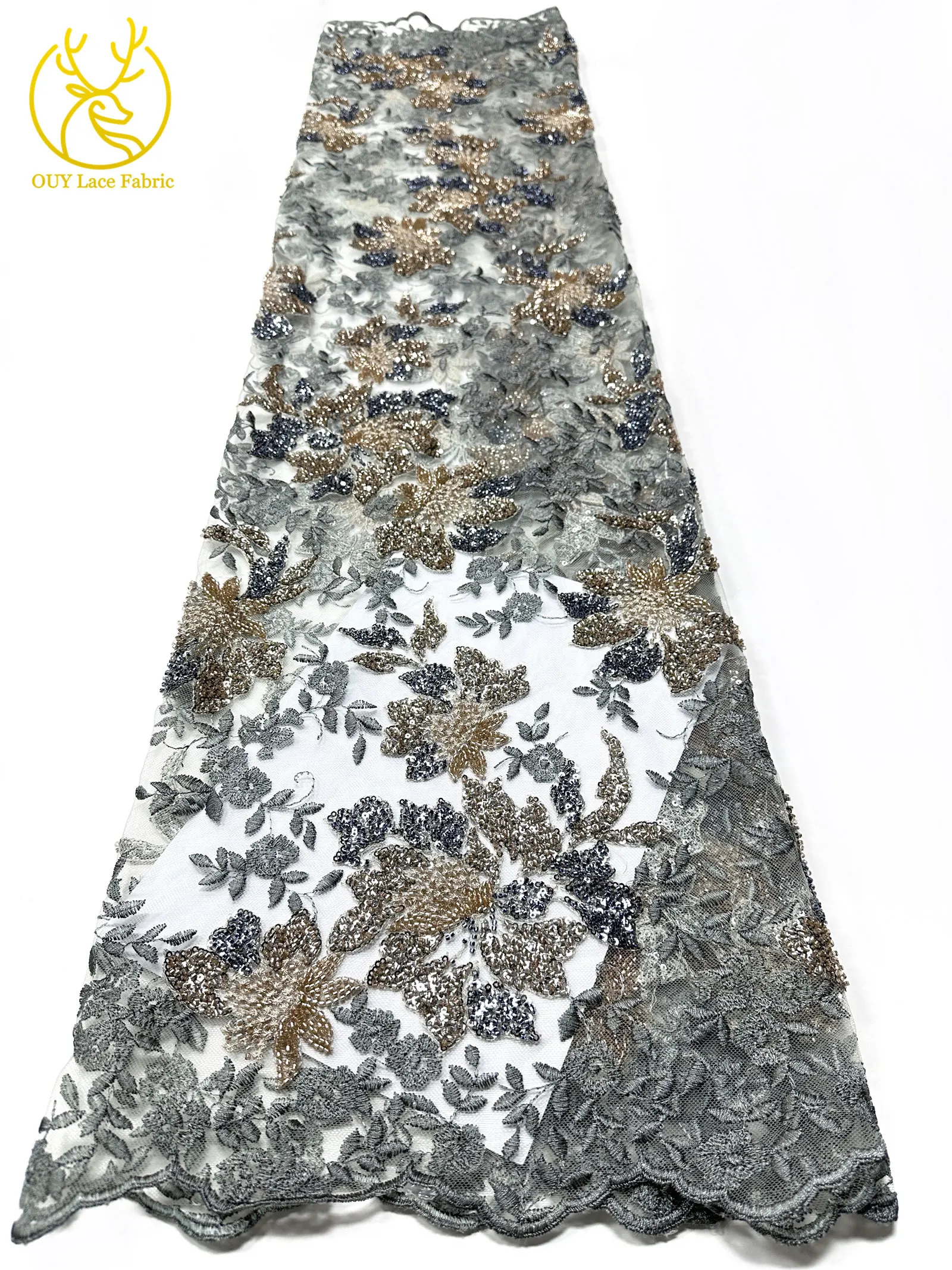 Neues Design Französische Pailletten-Stickerei Spitzenstoff 2026 Hochwertige Afrikanische Perlen-Spitze Nigerianisches Party-Abendkleid Nähzubehör – Detail 9