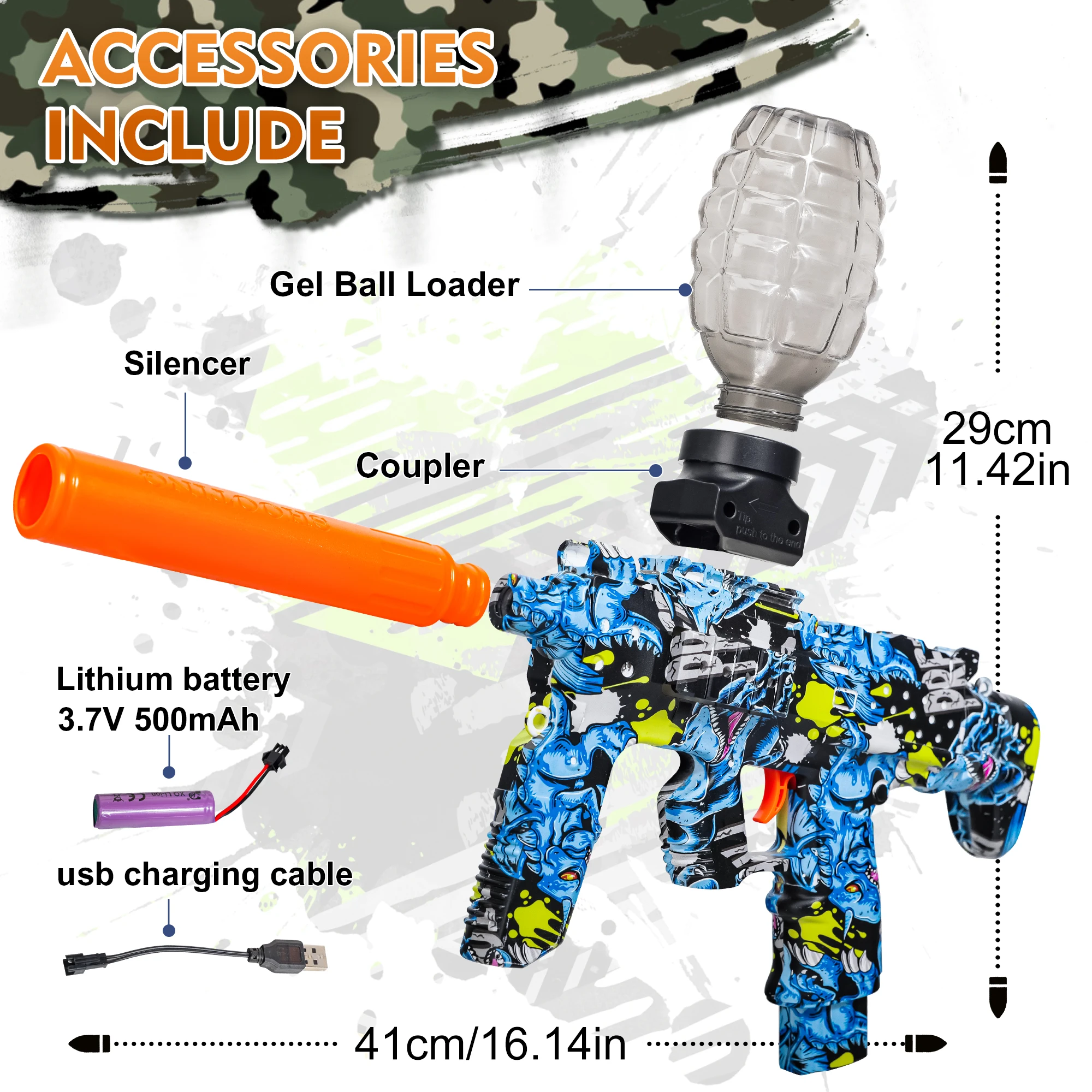 ناسف كرة جل كهربائي، قاذف كرة جل أوتوماتيكي عالي السرعة - مثالي للأنشطة الخارجية وألعاب الرماية