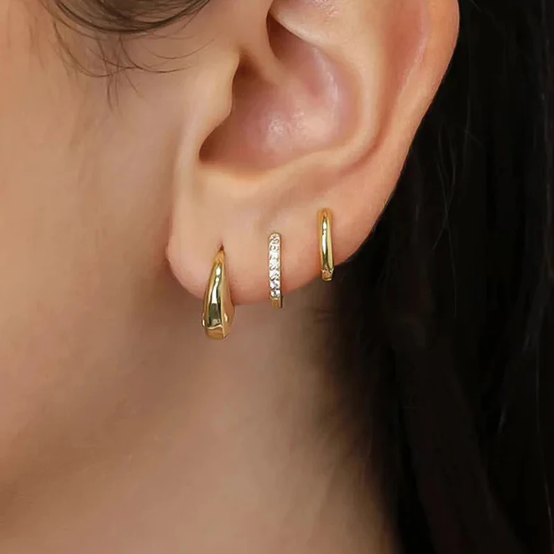 3 szt. Modny minimalistyczny zestaw kolczyków koła ze stali nierdzewnej dla kobiet kryształowa cyrkonia Huggie koło Punk kolczyki Piercing biżuteria