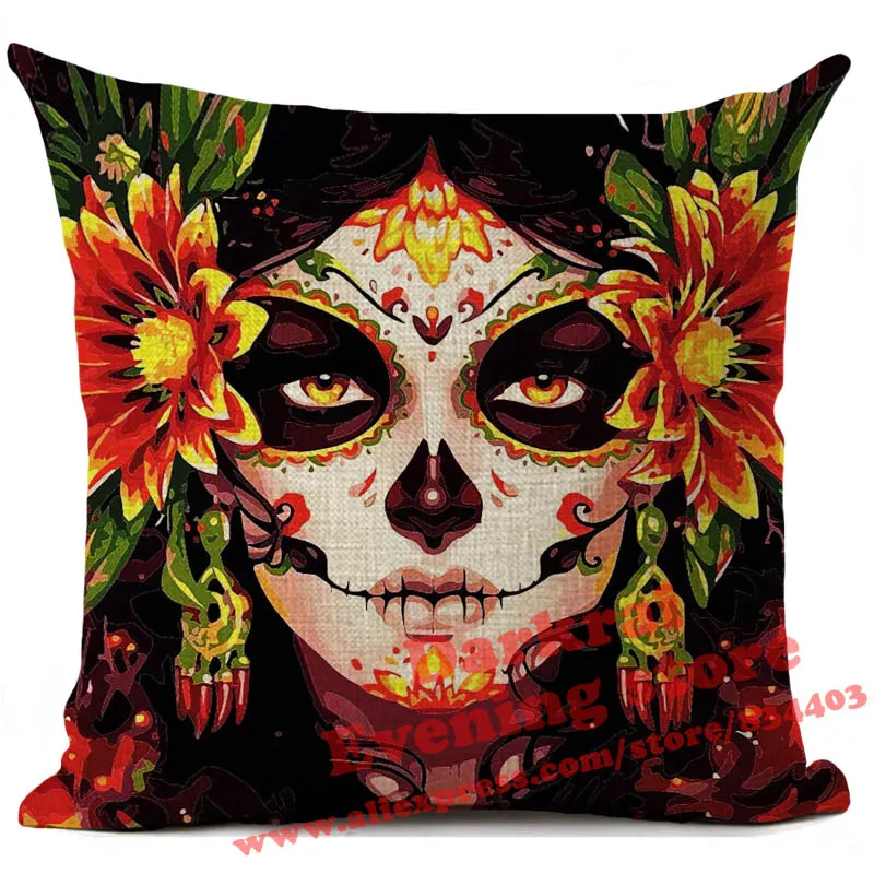 

Halloween Cushion Cover Horror Mexican Day Of The Dead Sugar Skull Printed Throw Pillows Home Decoration Living Room Pillowcase