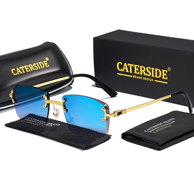 

CATERSIDE Fashion Rectangle Sunglasses Men Women Luxury Designer Rimless Gradient Lens Metal Sun Glasses For Men UV400