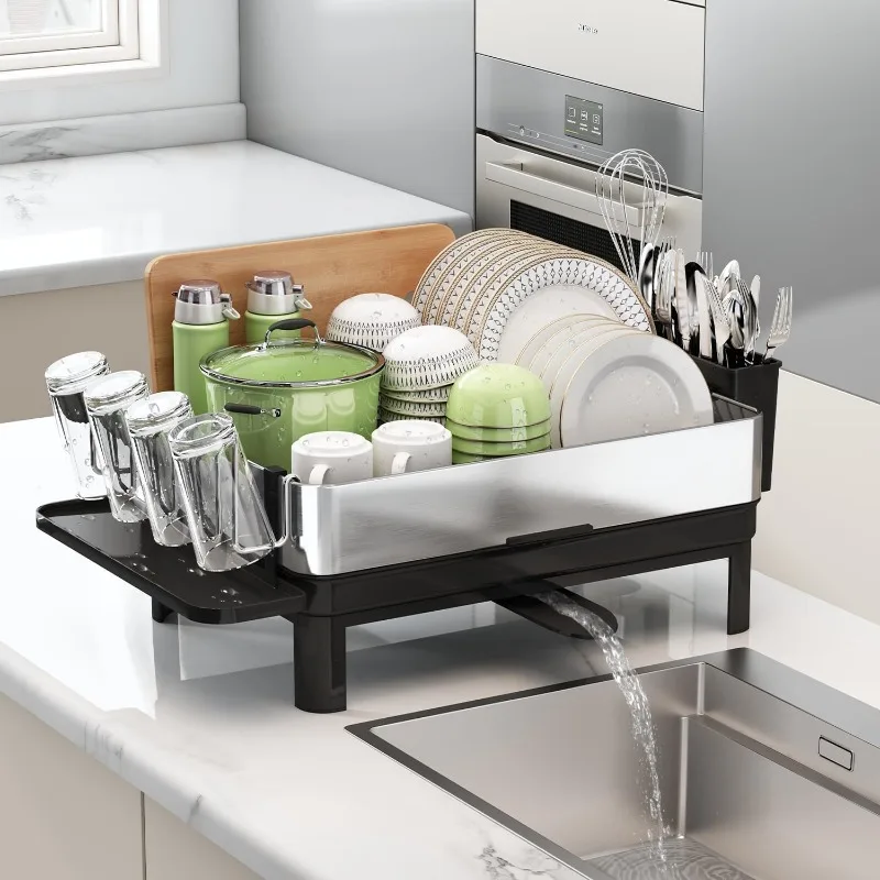 Dish Racks for Kitchen Counter Ideal Size Dish Drainer with Swivel Spout Drainage, Utensil Holder and Cup Holder