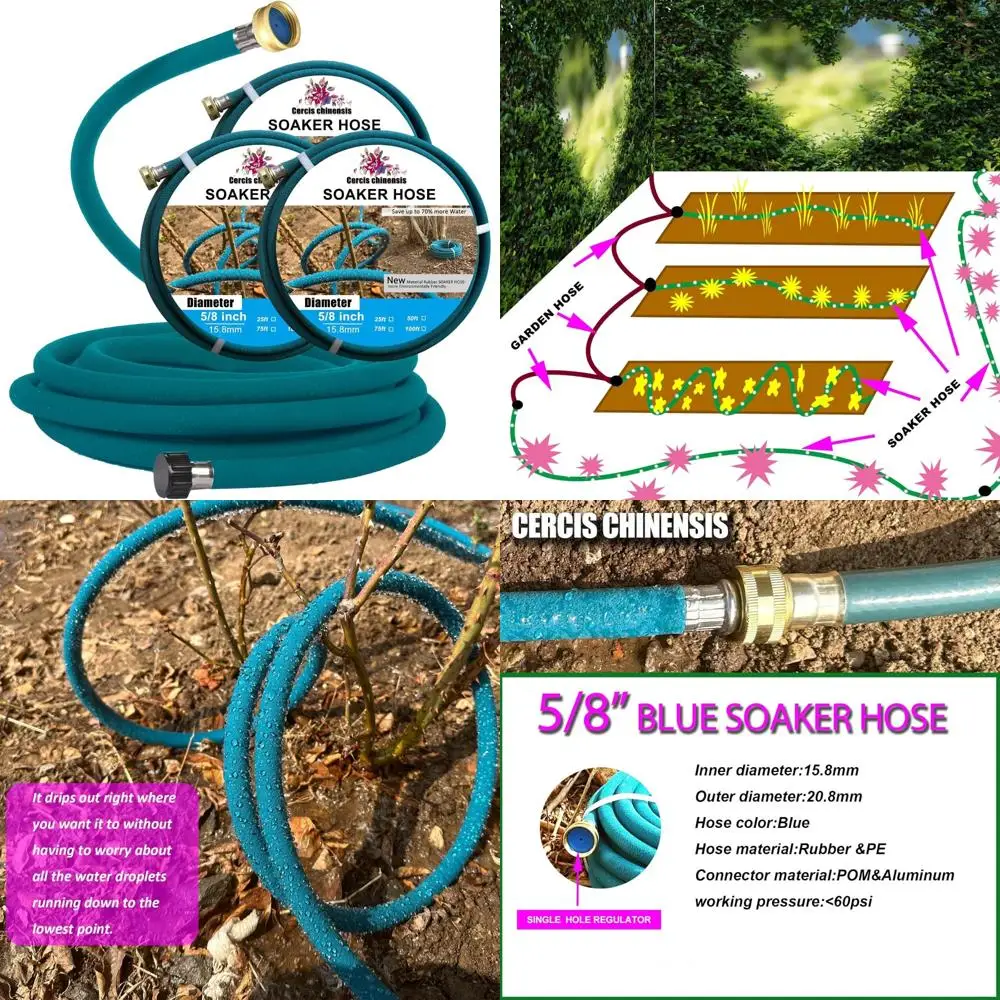 

Водосберегающий шланг, 5/8 дюйма x 25 футов, синий резиновый ирригационный шланг для газонов, патио, деревьев и овощей