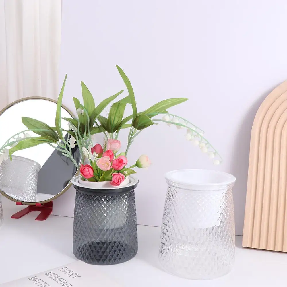 Plastic Self Watering Plant Pot Transparent Double-layer Flower Vase Automatic Round Lazy Potted Flower Pot