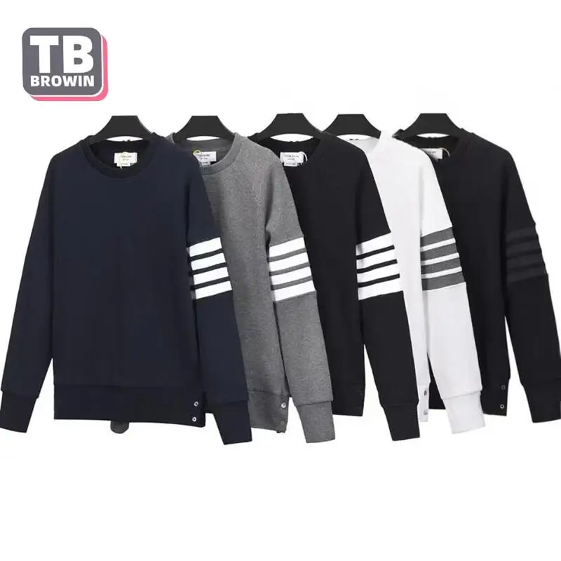 TB four-bar men's waffle striped long-sleeved thom pullover top sweater brand couple wear trendy Luxury cotton