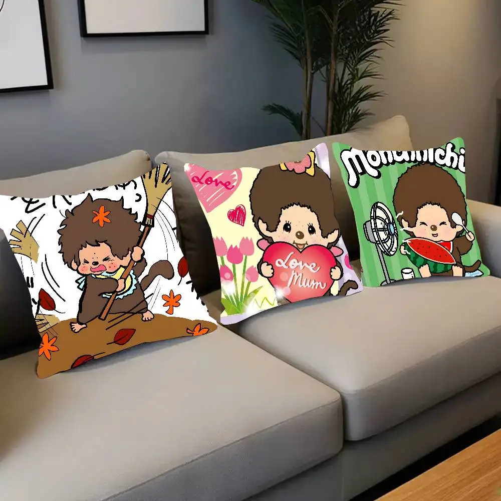 Cartoon Animation M-Monchhichi Pillow Case Fashion Square Pillowcase Bedroom Sofa Room Ins Decoration Leisure