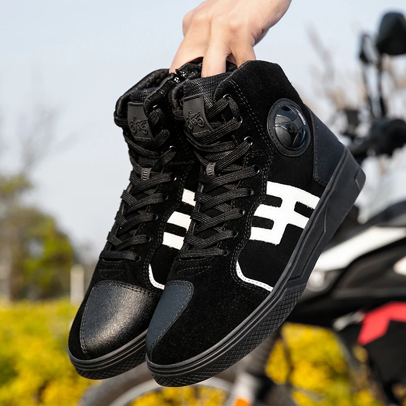 

New Men's Motorcycle Shoes Fashion Leather Motorbike Boot Ankle Length Short Men Motorcycle Boots Motos Bike Riding Shoes