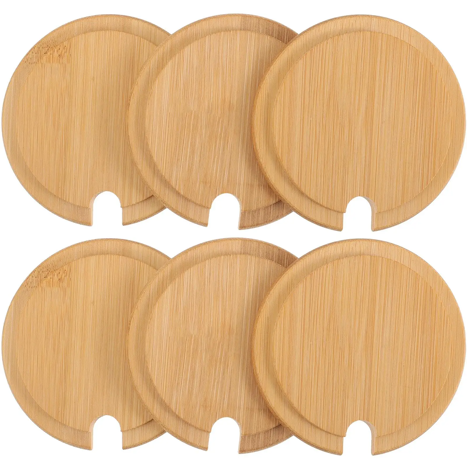 

6 Pcs Bottle Lid Airtight Cup Lid Cover Dust proof Airtight Bamboo Mug Cover Bottle Jar Wood Drink Glass Container