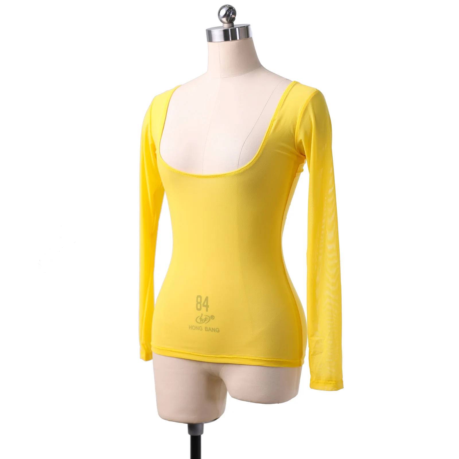 Water yarn breast support long-sleeved belly dance slim-fitting and thin bottoming shirt sexy clothing