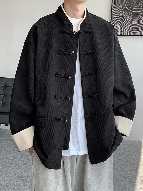 

Новый китайский костюм Sle Tang, ветровое пальто на пуговицах, вельветовое дэт, свободный мужской топ, весна-осень, Цин Динас Фаон