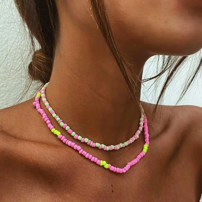 2025 boho camadas duplas contas de semente colar para mulheres colar charme artesanal estética grânulo femme pescoço jóias presentes festa