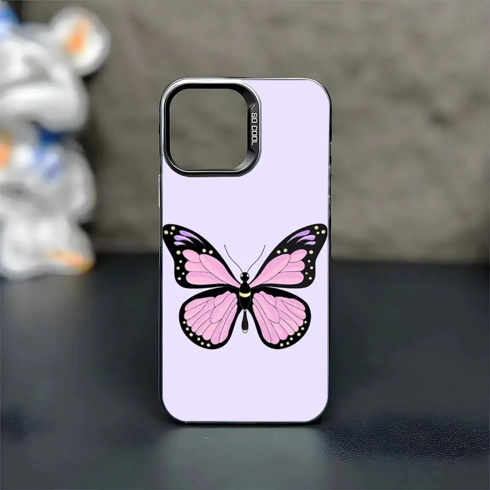 Capa de telefone borboleta para iPhone17,16,15,14,13,12,11 Pro Max Blcak colorida banhada a prata dentro da capa de telefone