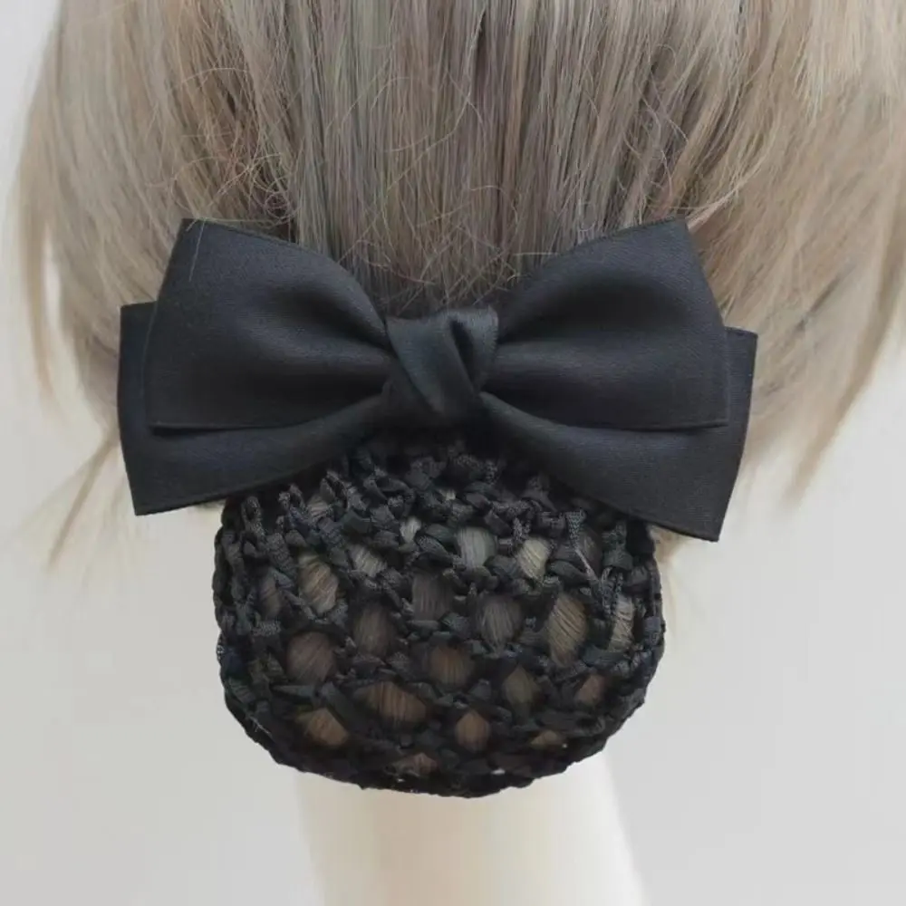 Elegant Ribbon Bowknot Spring Clip Headwear Hairpin Bun Snood Hair Accessories Ponytail Clip Hair Net Cover Nurse