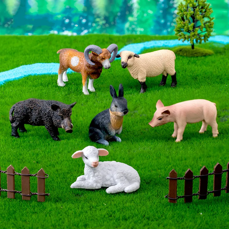 Figurines Miniatures Simulated Farm Pig Sheep Animals Micro Landscape Ornaments For Home Decorations Decor For Room Accessories