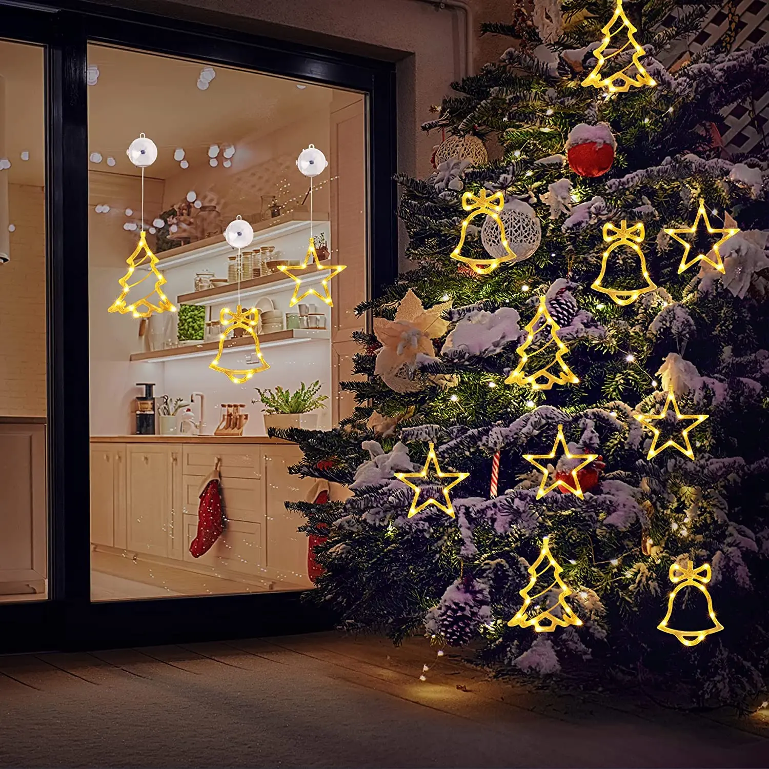 D2 2Pcs LED Star Christmas Lights LED  Curtain Light with Suction Cups Window Fairy Light For Christmas Decoration Party Wedding