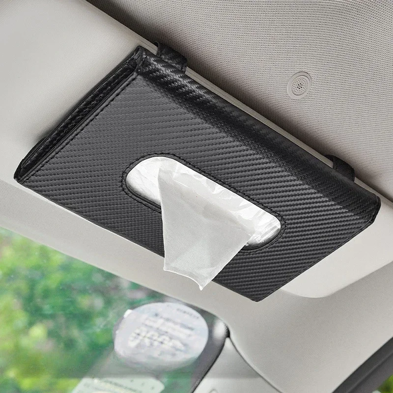 Car Sunshade Plate Tissue Box Universal Auto Interior Paper Towel Storage Bag Carbon Fiber Sun Visor Tissue Boxes