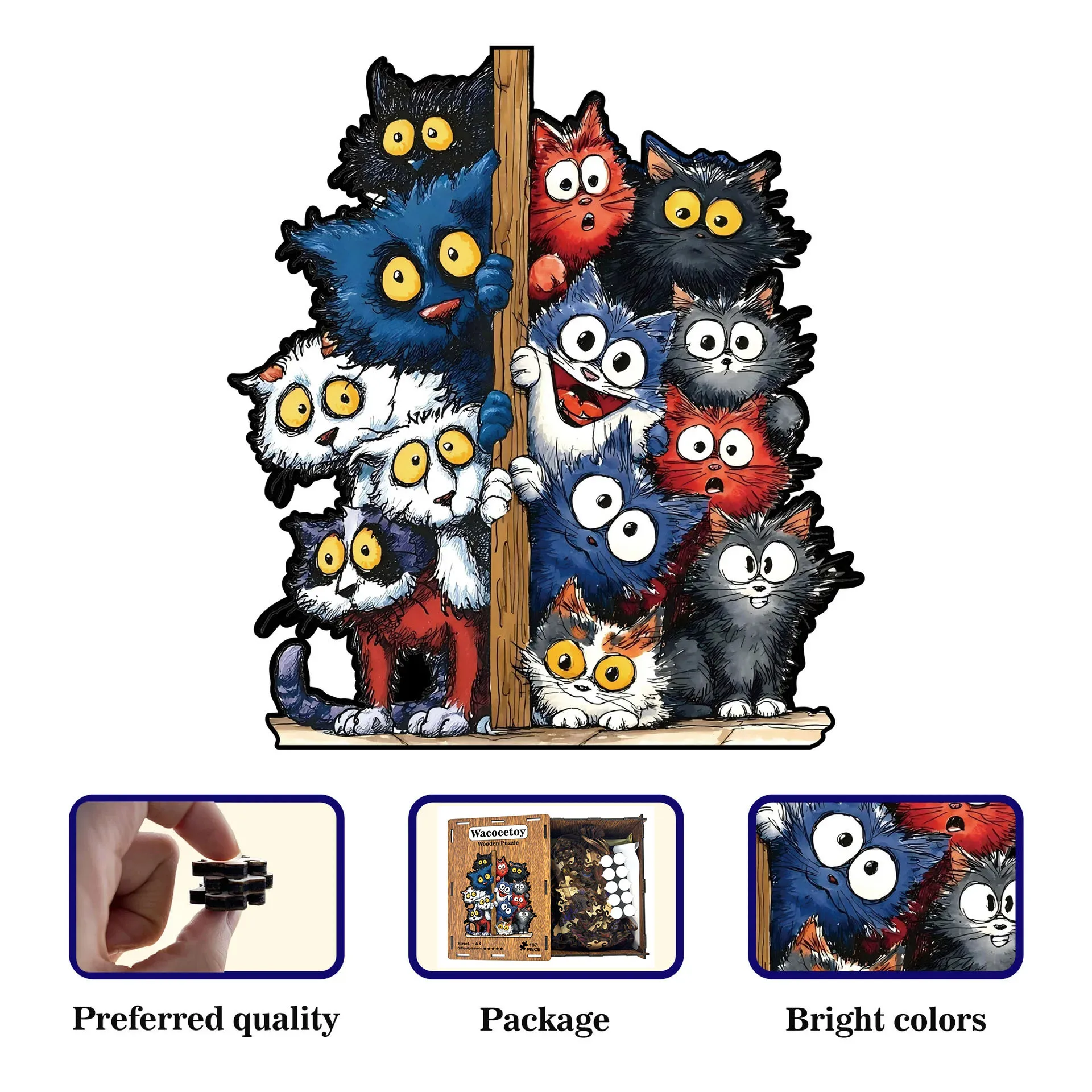 171/187 Stück Katzen-Holzpuzzle, unregelmäßig geformtes Puzzle, stressabbauendes Spiel, Geburtstag, Weihnachtsgeschenke für Katzenliebhaber, Heimdekoration